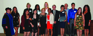 2013 recipients of Kiwanis of Rolling Hills Estates scholarships, posing with sponsor Jackie Glass
