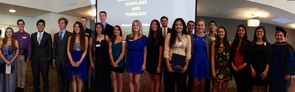 group photo recipients of Kiwanis Club of Rolling Hills Estates 2015 Scholarships with Kiwanis member Dr. Joyce Campbell