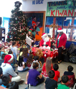 Santa and helper at Kiwanis Club of Rolling Hills Estates Boys and Girls Christmas Party